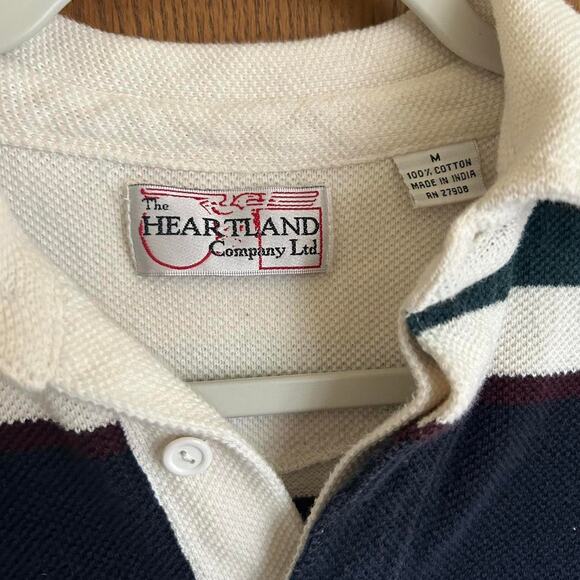 Vintage Rugby Long Sleeve Polo Blue Navy White Stripe Size Medium Cotton Preppy - Picture 4 of 7